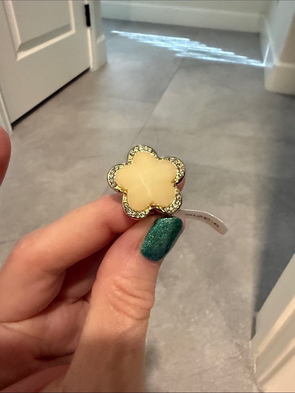 Park Lane Cream Floral Halo Ring with Crystal Accents